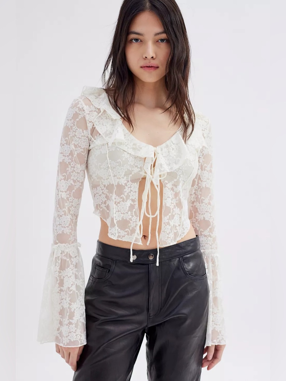 Urban Outfitters UO Gossamer Sheer Lace Flyaway Top Size M NWT